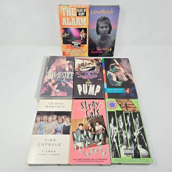 80'S 90'S ROCK ALTERNATIVE BAND TAPES AEROSMITH 10000 MANIACS ETC. LOT OF 8 VHS - Picture 1 of 3